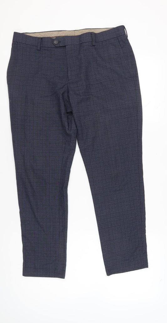 Next Men's Grey Check Formal Trousers, Size 34