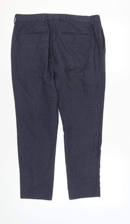 Next Men's Grey Check Formal Trousers, Size 34