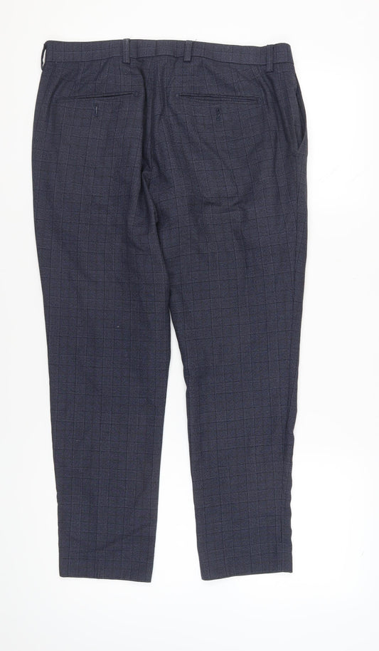 Next Men's Grey Check Formal Trousers, Size 34