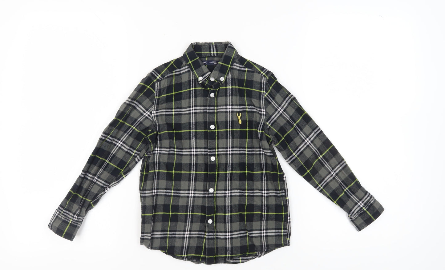 Next Boys Black Grey Plaid Button-Up Shirt, 7 Years