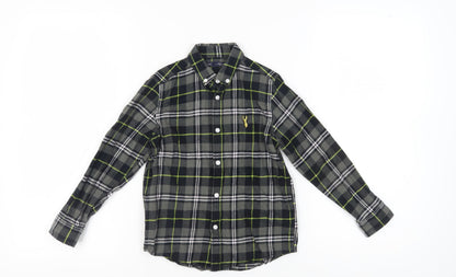 Next Boys Black Grey Plaid Button-Up Shirt, 7 Years