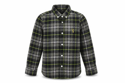 Next Boys Black Grey Plaid Button-Up Shirt, 7 Years