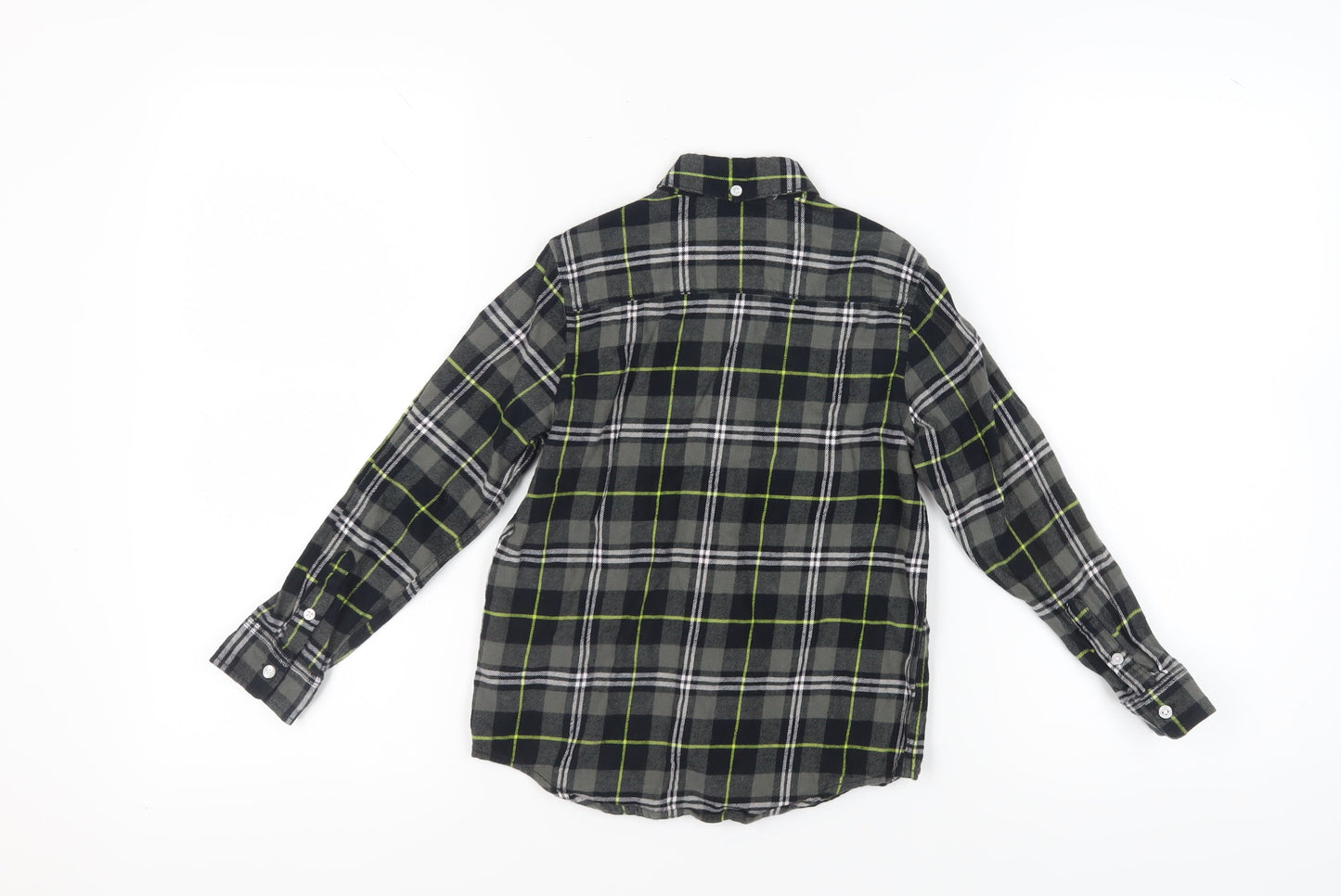 Next Boys Black Grey Plaid Button-Up Shirt, 7 Years