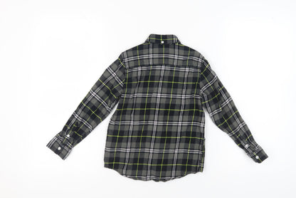 Next Boys Black Grey Plaid Button-Up Shirt, 7 Years