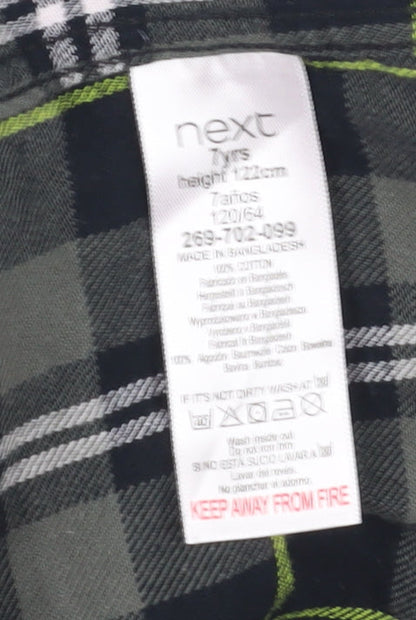 Next Boys Black Grey Plaid Button-Up Shirt, 7 Years