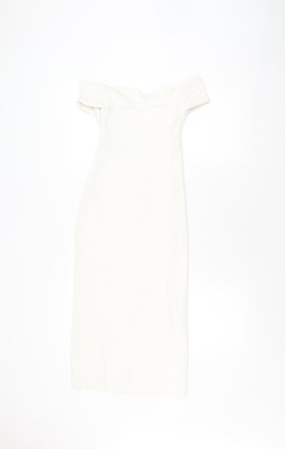 Zara Women's Ivory Off-Shoulder Dress Size 10
