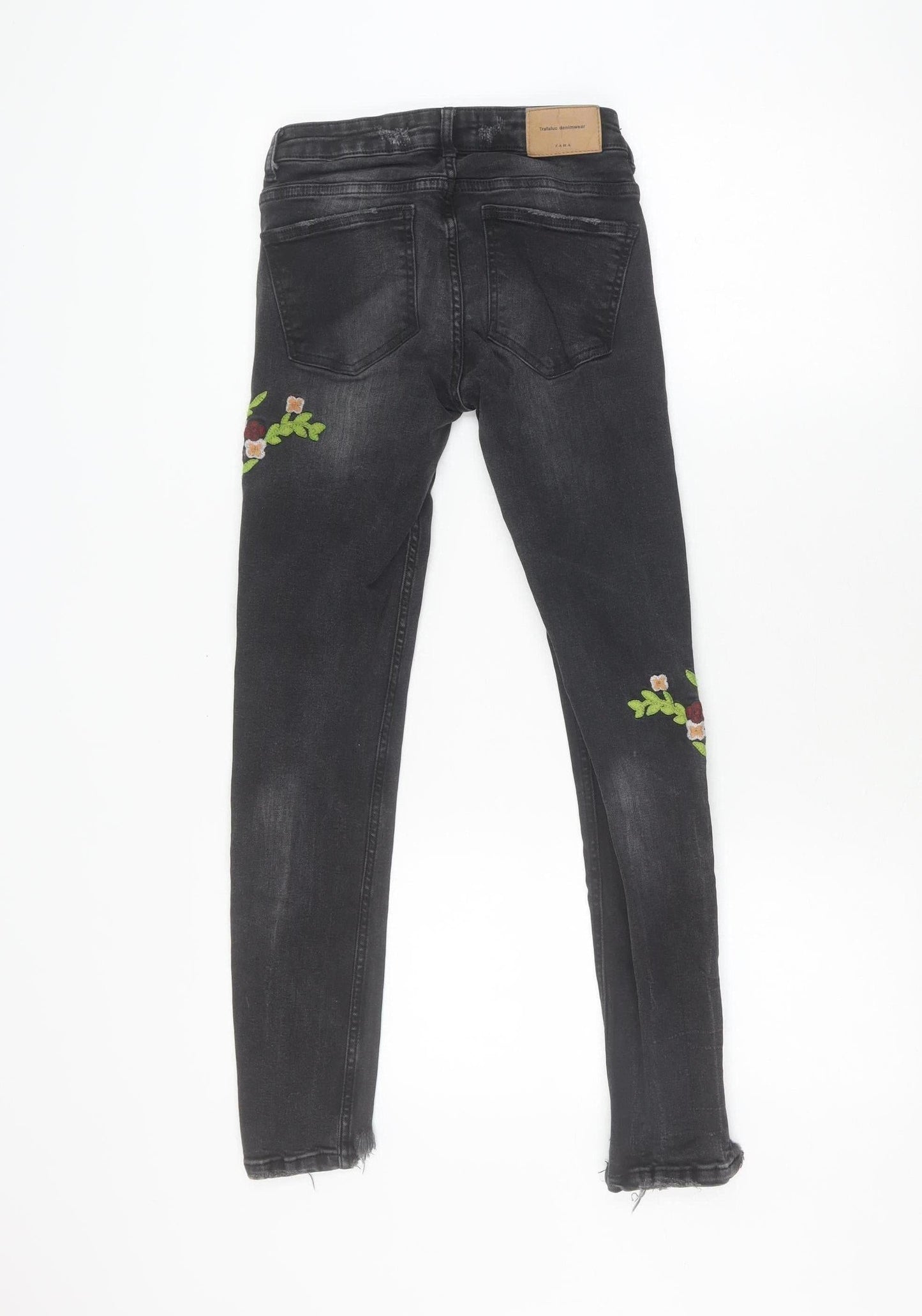 Zara Girls Black Floral Embroidered Skinny Jeans Size 6