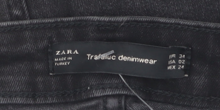 Zara Girls Black Floral Embroidered Skinny Jeans Size 6