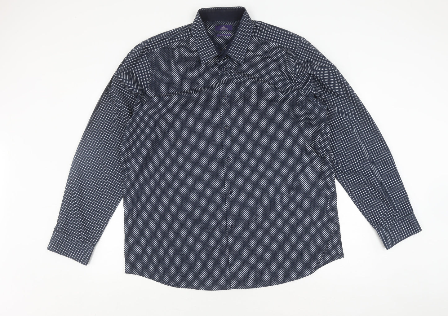 Next Men's Blue Long Sleeve Geometric Shirt 44 cm