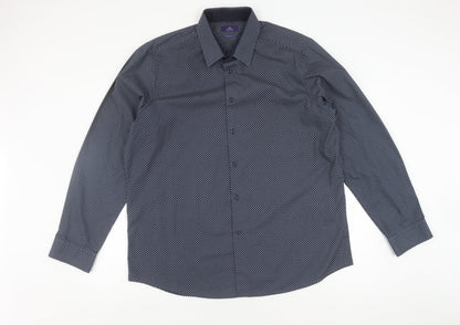 Next Men's Blue Long Sleeve Geometric Shirt 44 cm