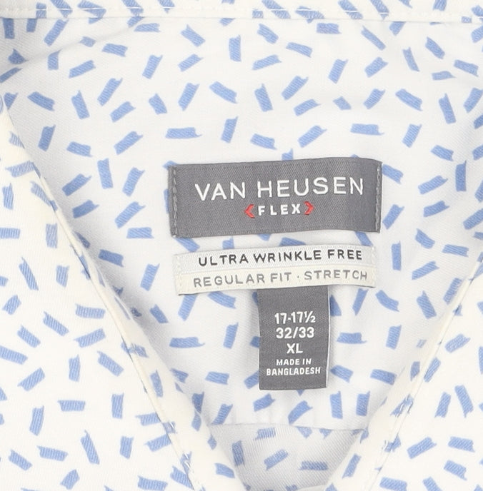 Van Heusen Men's XL White Geometric Long Sleeve Shirt