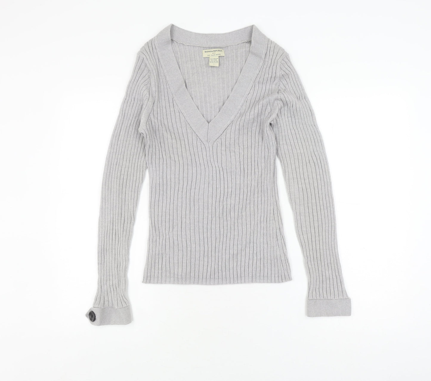 Banana Republic Women's Grey V-Neck Pullover Jumper L