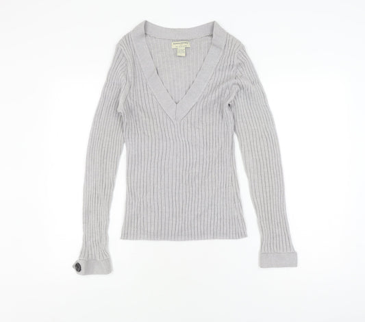 Banana Republic Women's Grey V-Neck Pullover Jumper L