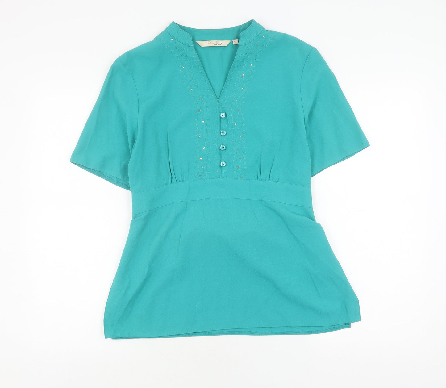 Womens UK Size 12 Style by EWM Green Basic Blouse