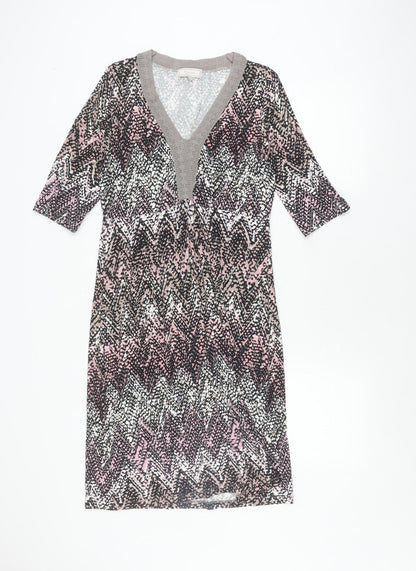 Cream Women's Multicoloured V-Neck Chevron Dress M