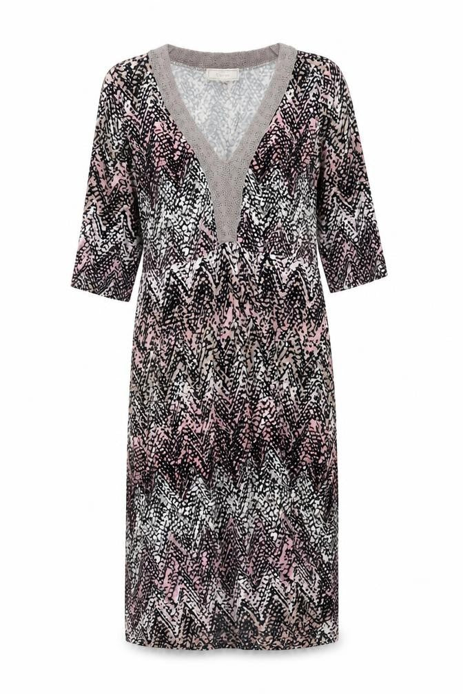Cream Women's Multicoloured V-Neck Chevron Dress M