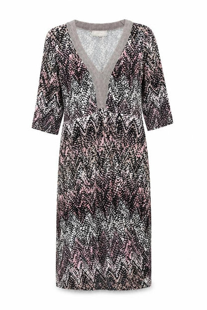 Cream Women's Multicoloured V-Neck Chevron Dress M