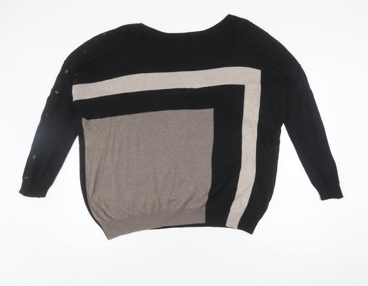 Additional front view of Wallis L Black Geometric Long Sleeve Jumper