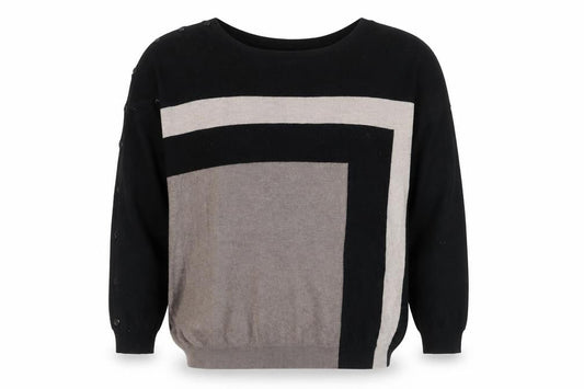 Front view of Wallis L Black Geometric Long Sleeve Jumper
