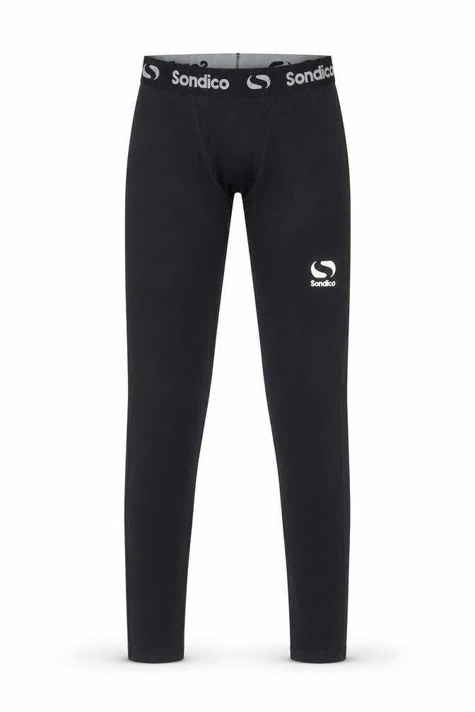 Front view of Sondico boys’ black compression leggings 13 years