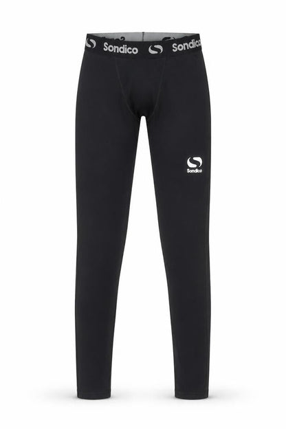 Front view of Sondico boys’ black compression leggings 13 years