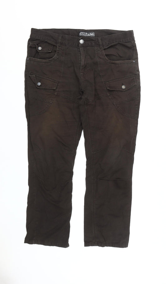 No Fear Men's Brown Cargo Trousers 36S Relaxed Fit