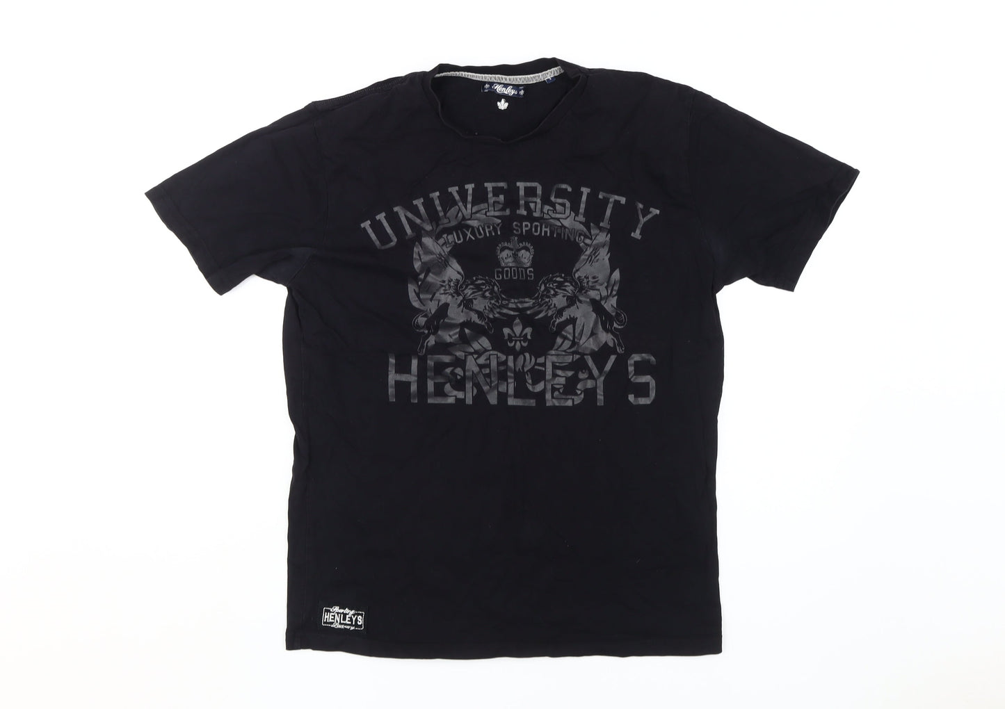 Mens UK Size L Henleys Black  T-Shirt
