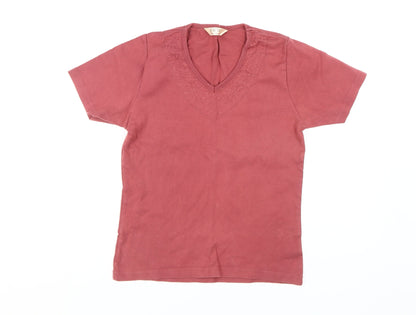 EWM Women's Red V-Neck Cotton T-Shirt Size 10-12