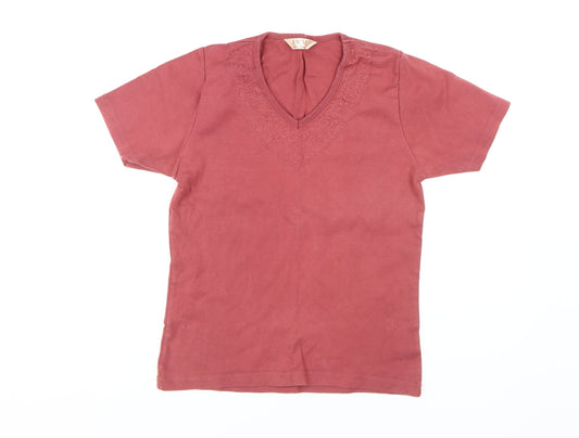 EWM Women's Red V-Neck Cotton T-Shirt Size 10-12