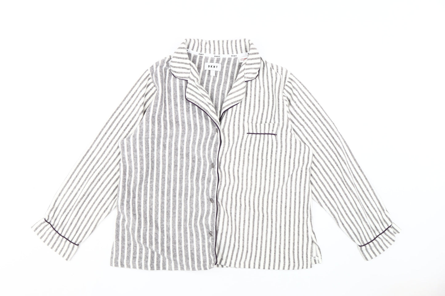 DKNY Women's Grey Striped Pyjama Top, Size L
