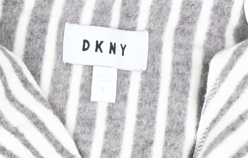 DKNY Women's Grey Striped Pyjama Top, Size L