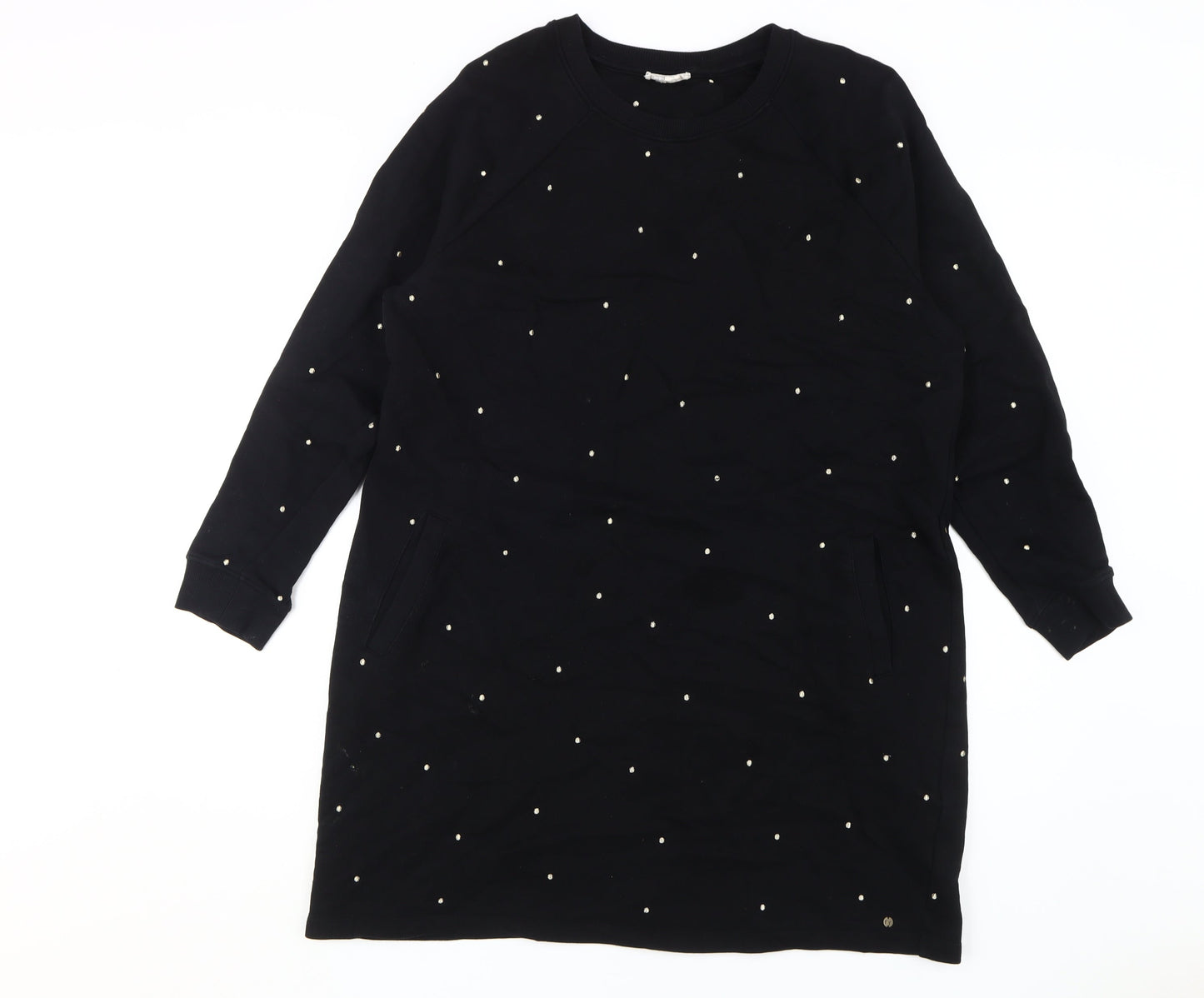 Fat Face Women's Black Long Sleeve Studded Dress