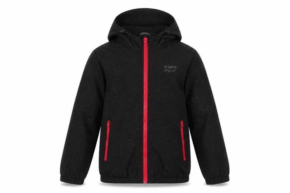 Front view of Lee Cooper boys’ black windbreaker jacket 13 years