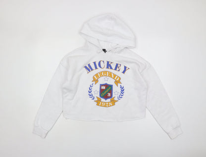 New Look Girls White Hoodie 12-13 Years Mickey Pullover