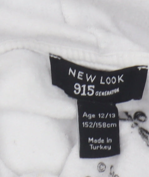 New Look Girls White Hoodie 12-13 Years Mickey Pullover
