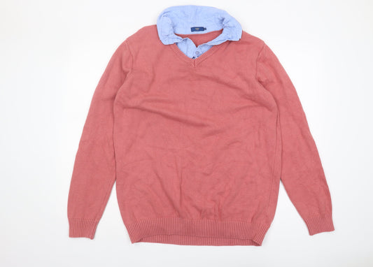 Cotton Traders Men's Pink XL V-Neck Pullover Jumper