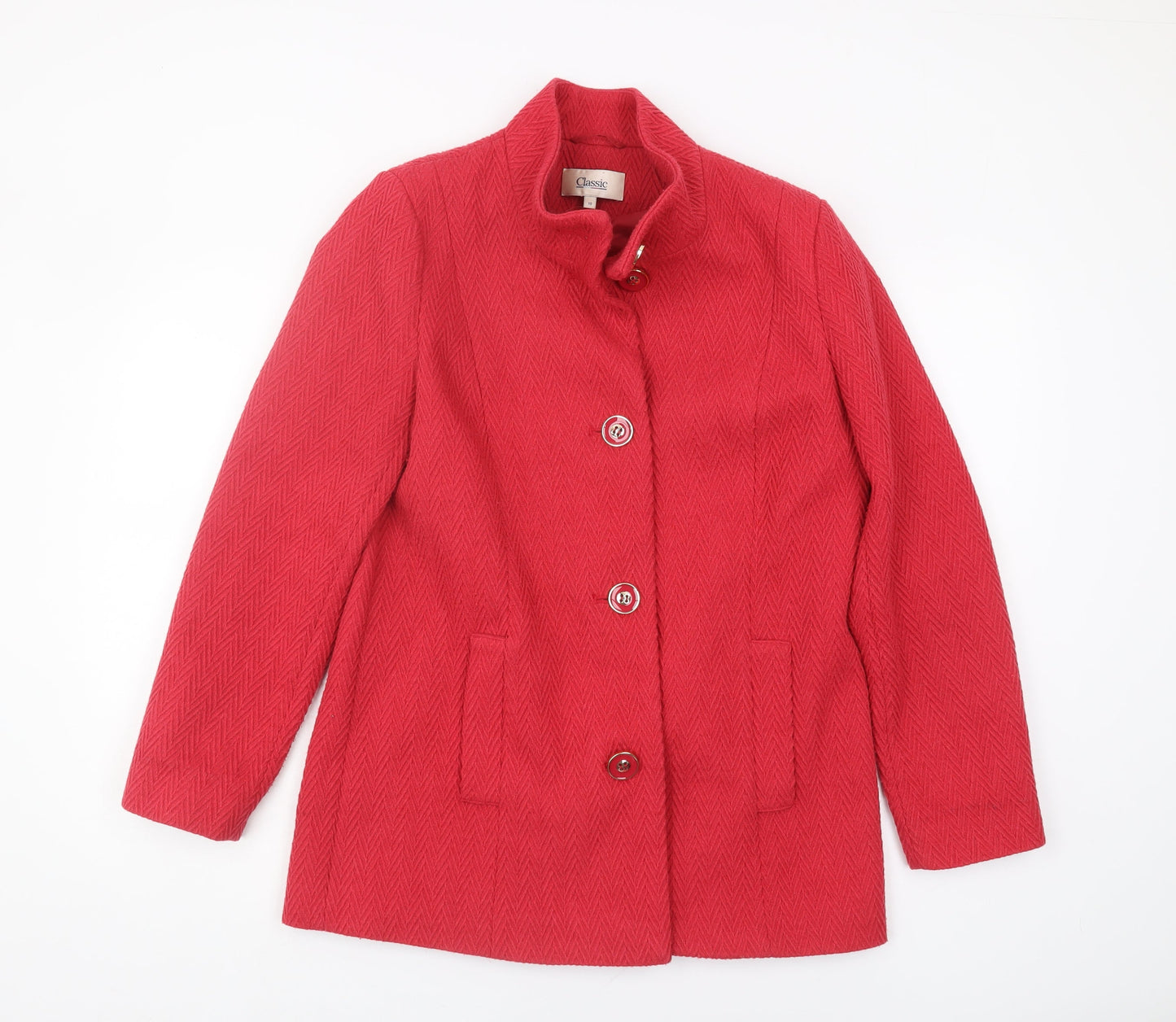 Marks & Spencer Red Wool Blend Button Coat Size 10