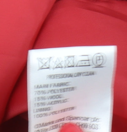 Marks & Spencer Red Wool Blend Button Coat Size 10