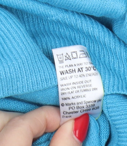 Marks and Spencer Men's Blue V-Neck Jumper - Medium