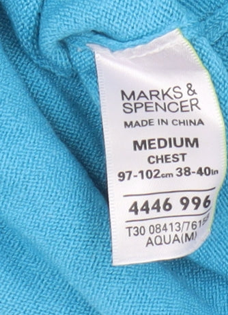 Marks and Spencer Men's Blue V-Neck Jumper - Medium