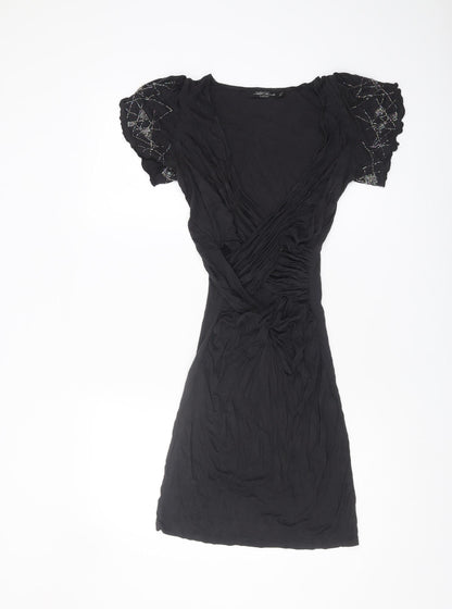 AllSaints Black Women's Dress UK 8 Beaded Short Sleeve