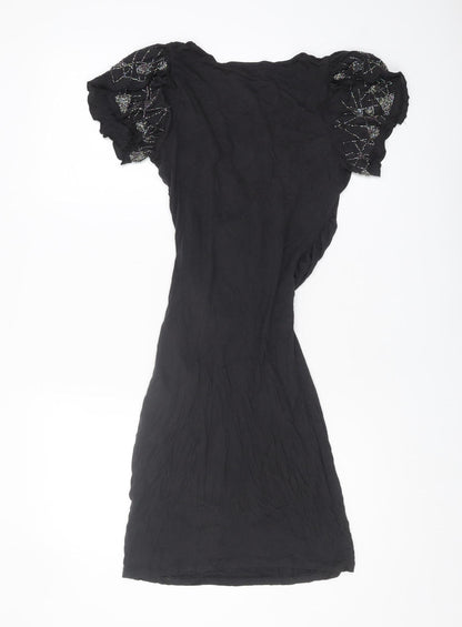 AllSaints Black Women's Dress UK 8 Beaded Short Sleeve