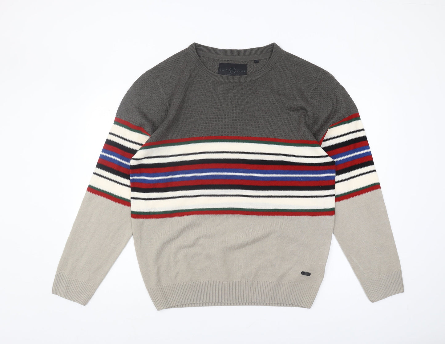Soul Star Men's XL Grey Striped Pullover Jumper