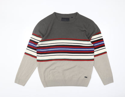 Soul Star Men's XL Grey Striped Pullover Jumper