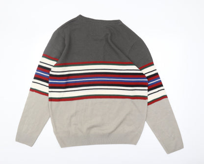Soul Star Men's XL Grey Striped Pullover Jumper
