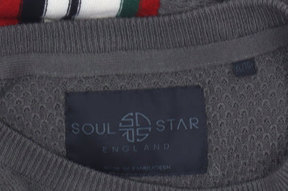 Soul Star Men's XL Grey Striped Pullover Jumper