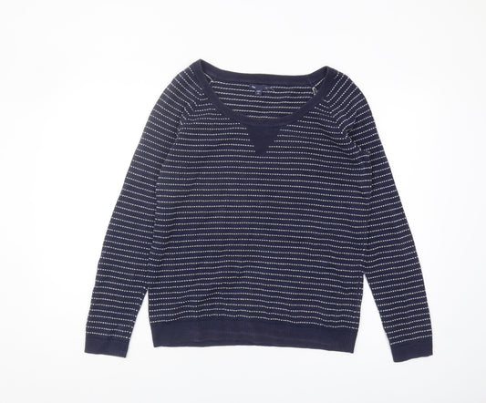 Gap Women's Navy Striped V-Neck Pullover Jumper, M