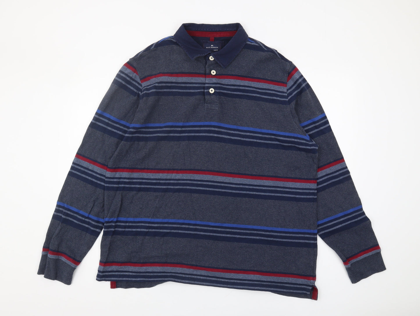 Marks and Spencer Men's Blue XXL Slim Fit Striped Polo