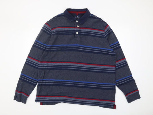Marks and Spencer Men's Blue XXL Slim Fit Striped Polo