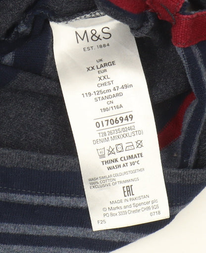 Marks and Spencer Men's Blue XXL Slim Fit Striped Polo
